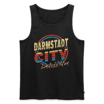 Darmstadt Germany City Font 80s style - Men's Premium Organic Tank Top - black - Front - AI Model Male 178 light (178cm)
