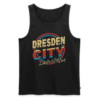 Dresden Germany City Font 80s style - Men's Premium Organic Tank Top - black - Front - AI Model Male 178 light (178cm)