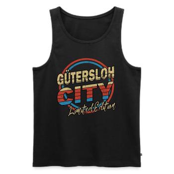 Gütersloh Germany City Font 80s style - Men's Premium Organic Tank Top - black - Front - AI Model Male 178 light (178cm)