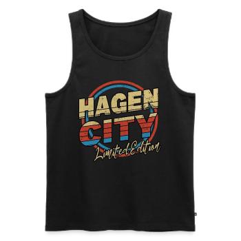 Hagen Germany City Font 80s Style - Men's Premium Organic Tank Top - black - Front - AI Model Male 178 light (178cm)
