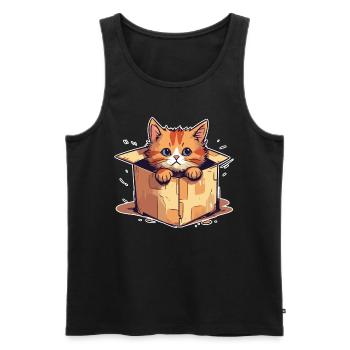 Katze Sitzt Im Karton Paket Lustig Humor Typisch - Männer Premium Bio Tank Top - Schwarz - Vorne - AI Model Male 178 light (178cm)