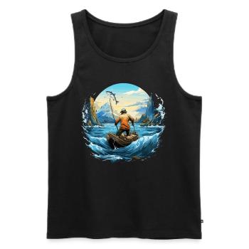 Angeln Angler Boot Wasser Fisch Natur Berge - Männer Premium Bio Tank Top - Schwarz - Vorne - Michal (187cm)