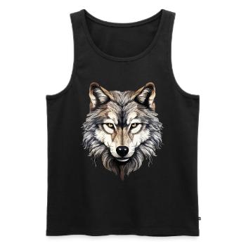 Wolf Wolfskopf Wölfe Wolfsrudel Natur Motiv Kunst - Männer Premium Bio Tank Top - Schwarz - Vorne - AI Model Male 178 light (178cm)