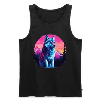 Wolf Wolfskopf Wölfe Wolfsrudel Natur Neon Bunt - Männer Premium Bio Tank Top - Schwarz - Vorne - AI Model Male 178 light (178cm)