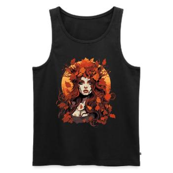 Schöne Frau mit Herbst Laub - Männer Premium Bio Tank Top - Schwarz - Vorne - AI Model Male 178 light (178cm)