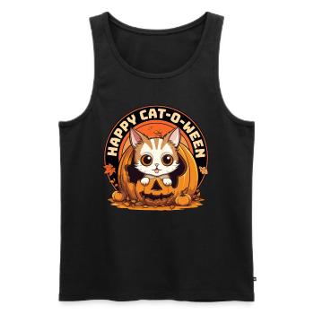 Halloween Cat Pumpkin Costume Cute Cute Funny - Men's Premium Organic Tank Top - black - Front - AI Model Male 178 light (178cm)