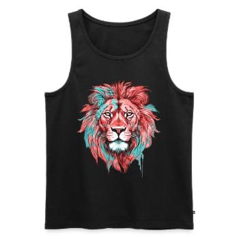 Lion Tête de Lion Coloré Prédateur Coloré Art Animalier - Débardeur bio Premium Homme - noir - Devant - Michal (187cm)