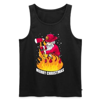 Noël Santa pompier cadeau - Débardeur bio Premium Homme - noir - Devant - Michal (187cm)