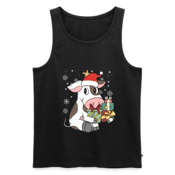 Vache vache paysanne paysan noël cadeau - Débardeur bio Premium Homme - noir - Devant - Michal (187cm)