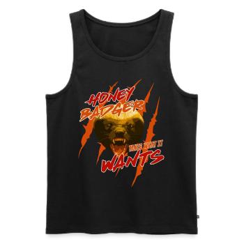 Honey Badger prend ce qu'il veut Idée cadeau - Débardeur bio Premium Homme - noir - Devant - AI Model Male 178 light (178cm)