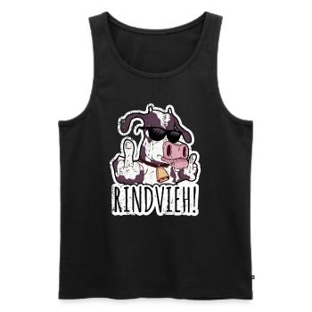 Rindvieh! Kuh mit Mittelfinger für den Landwirt - Männer Premium Bio Tank Top - Schwarz - Vorne - Michal (187cm)
