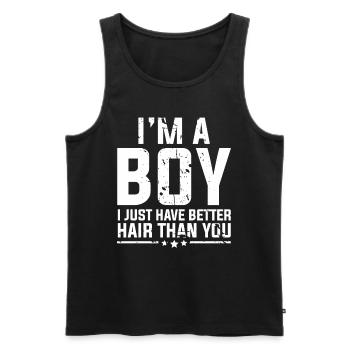 Cadeau d'anniversaire de jeunes beaux cheveux longs - Débardeur bio Premium Homme - noir - Devant - AI Model Male 178 light (178cm)
