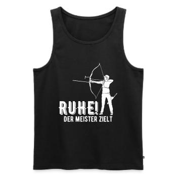 Ruhe! Der Meister zielt! Bogenschießen Bogensport - Männer Premium Bio Tank Top - Schwarz - Vorne - Michal (187cm)