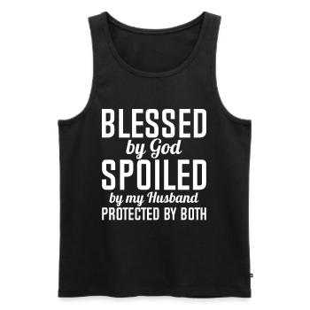 Blessed by God Spoiled by My Husband Protected By - Männer Premium Bio Tank Top - Schwarz - Vorne - Michal (187cm)