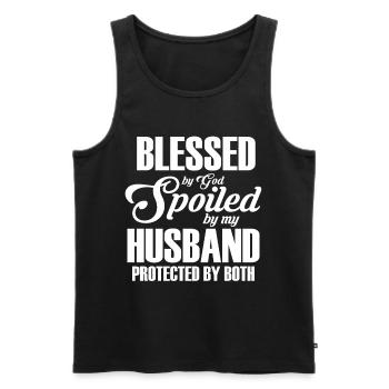 Blessed by God Spoiled by My Husband Protected By - Männer Premium Bio Tank Top - Schwarz - Vorne - Michal (187cm)