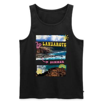 Lanzarote Sommer Sonne Strand Meer Palmen Urlaub - Männer Premium Bio Tank Top - Schwarz - Vorne - Michal (187cm)