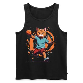 Chat de handball Style streetwear iconique - Débardeur bio Premium Homme - noir - Devant - Michal (187cm)