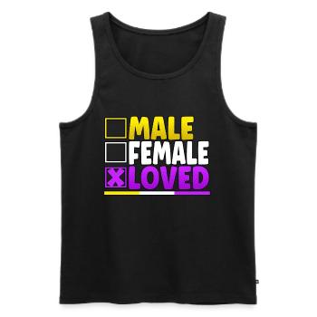 Une femme de sexe masculin a aimé le Mois de la fierté LGBT - Débardeur bio Premium Homme - noir - Devant - Michal (187cm)