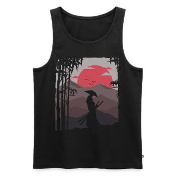 Artistique Samouraï Coucher de Soleil Bushido Nature Japonais - Débardeur bio Premium Homme - noir - Devant - Michal (187cm)