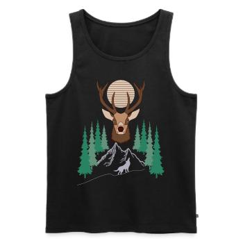 Motif de cerf dans la forêt dans les montagnes avec le loup - Débardeur bio Premium Homme - noir - Devant - Michal (187cm)