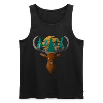 Deer head motif with forest and full moon - Men's Premium Organic Tank Top - black - Front - AI Model Male 178 light (178cm)