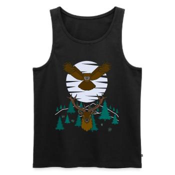 Red Deer Owl Bird Animal Motif - Men's Premium Organic Tank Top - black - Front - AI Model Male 178 light (178cm)
