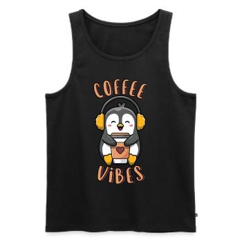 Coffee Vibes Lustiger süßer Pinguin mit Kaffee - Männer Premium Bio Tank Top - Schwarz - Vorne - Michal (187cm)