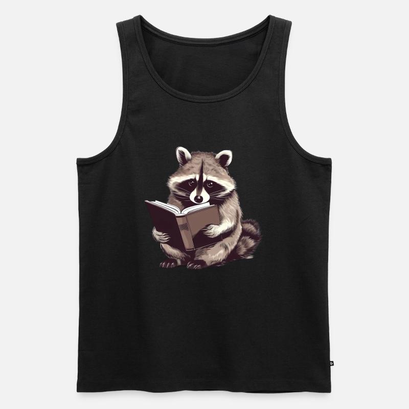 Lesender Waschbär mit Buch - Männer Premium Bio Tank Top - Schwarz