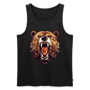 Grizzli Ours rugissant Tête d’ours Nature Nature Forêt - Débardeur bio Premium Homme - noir - Devant - Michal (187cm)