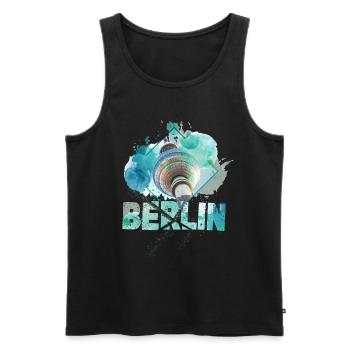 Berlin Allemagne City Skyline Splash coloré - Débardeur bio Premium Homme - noir - Devant - Michal (187cm)