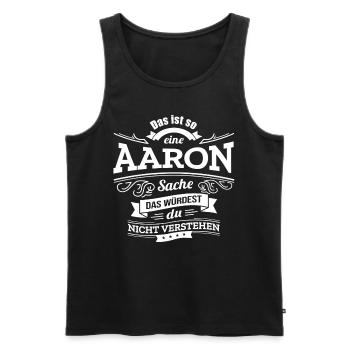 AARON, DER KATALYSATOR FÜR DEINEN ERFOLG - Männer Premium Bio Tank Top - Schwarz - Vorne - Michal (187cm)