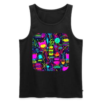 Neon Vintage Glow UV Style - Männer Premium Bio Tank Top - Schwarz - Vorne - AI Model Male 178 light (178cm)