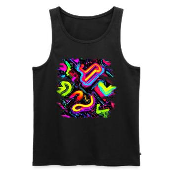 Neon Party Oldschool Color Glow UV - Männer Premium Bio Tank Top - Schwarz - Vorne - AI Model Male 178 light (178cm)