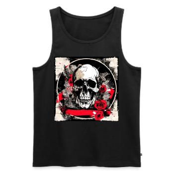Totenschädel Tattoo Heavy Metal Rocker - Männer Premium Bio Tank Top - Schwarz - Vorne - Michal (187cm)