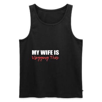My wife Vlagging. Supporting husband Gesch - Men's Premium Organic Tank Top - black - Front - AI Model Male 178 light (178cm)