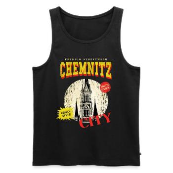 Chemnitz Germany City Skyline Vintage Retro - Men's Premium Organic Tank Top - black - Front - AI Model Male 178 light (178cm)