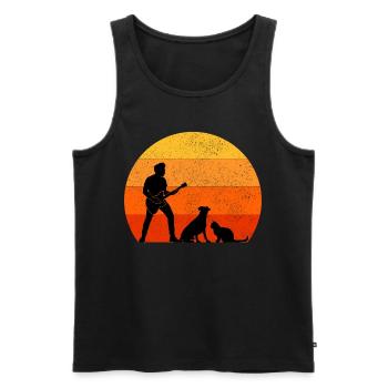Basse Guitariste Musicien Bassiste Cat Dog Animal - Débardeur bio Premium Homme - noir - Devant - Michal (187cm)