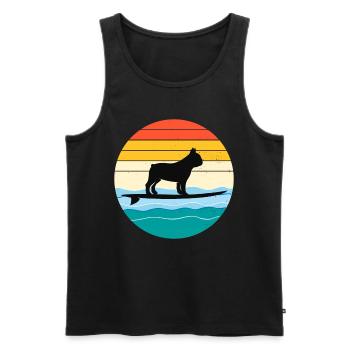 French bulldog Owner Dog Surfing Retro Vintage - Men's Premium Organic Tank Top - black - Front - AI Model Male 178 light (178cm)