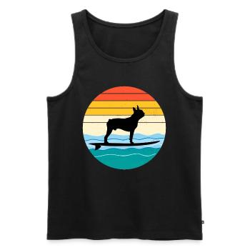 Boston terrier Propriétaire Chien Surf Sea Waves - Débardeur bio Premium Homme - noir - Devant - Michal (187cm)