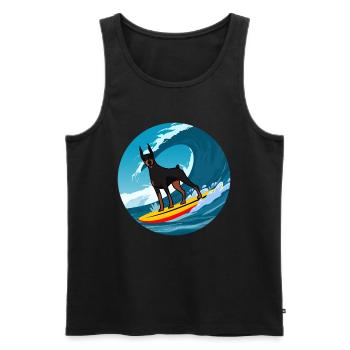 Dobermann propriétaire chien surf mer vagues - Débardeur bio Premium Homme - noir - Devant - Michal (187cm)