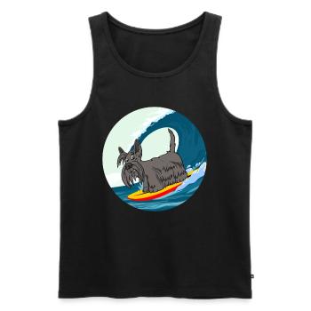 Scottish Terrier Dog Surfing Surfer Sea Waves - Men's Premium Organic Tank Top - black - Front - AI Model Male 178 light (178cm)