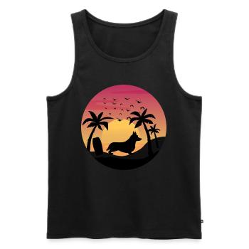Cardigan Welsh Corgi Dog Surfing Beach Palm Trees - Men's Premium Organic Tank Top - black - Front - Michal (187cm)