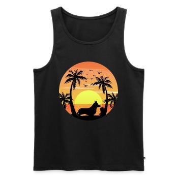 Cardigan Welsh Corgi Dog Surfing Beach Palm Trees - Men's Premium Organic Tank Top - black - Front - Michal (187cm)