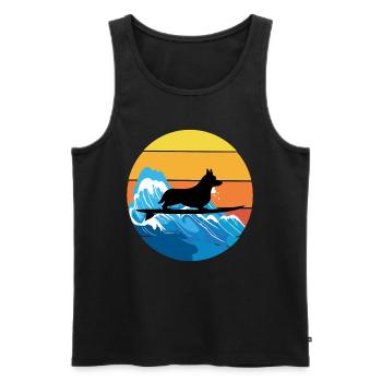 Cardigan Welsh Corgi Dog Surfing Vintage Retro - Men's Premium Organic Tank Top - black - Front - Michal (187cm)