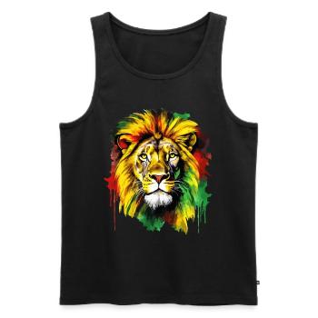 Lion Jamaïque Couleurs Reggae Rasta Rastafari Animal - Débardeur bio Premium Homme - noir - Devant - AI Model Male 178 light (178cm)