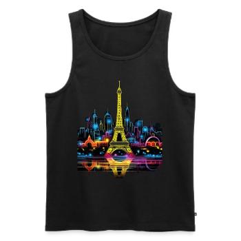 Paris, Tour Eiffel, France, Ville, Horizon, Nuit - Débardeur bio Premium Homme - noir - Devant - AI Model Male 178 light (178cm)