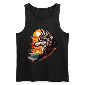 Wolf Wolf's Head Forest Nature Mountains Wilderness Sun - Men's Premium Organic Tank Top - black - Front - AI Model Male 178 light (178cm)
