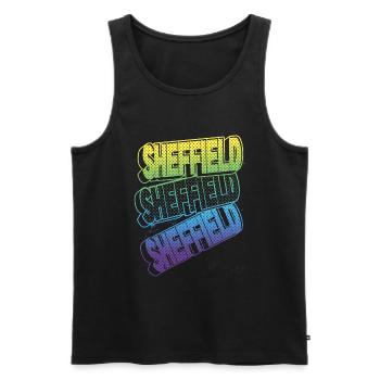 Sheffield England UK City Font Skyline Home - Men's Premium Organic Tank Top - black - Front - AI Model Male 178 light (178cm)