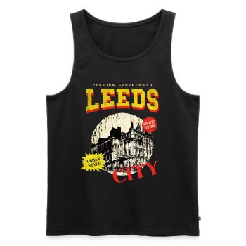 Leeds Angleterre UK City Skyline Vintage Rétro - Débardeur bio Premium Homme - noir - Devant - AI Model Male 178 light (178cm)