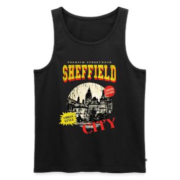 Sheffield Angleterre UK City Skyline Vintage Rétro - Débardeur bio Premium Homme - noir - Devant - AI Model Male 178 light (178cm)